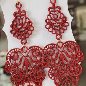 Elegant Red Lace Drop Earrings